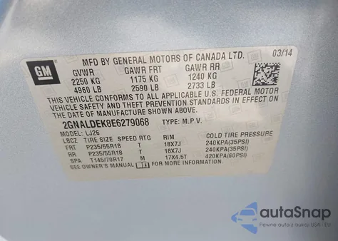 2014 Chevrolet Equinox Ltz from USA, damaged, VIN 2GNALDEK8E6279068